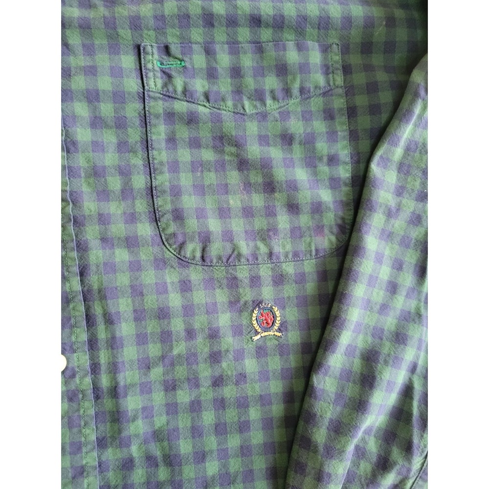 Vtg Tommy Hilfiger Check Button Up Y2k Blue Green size XL - Picture 3 of 6